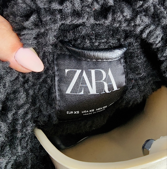 Zara Black Textured Shearling Jacket XS (FAST SHIPPING) - Picture 5 of 8